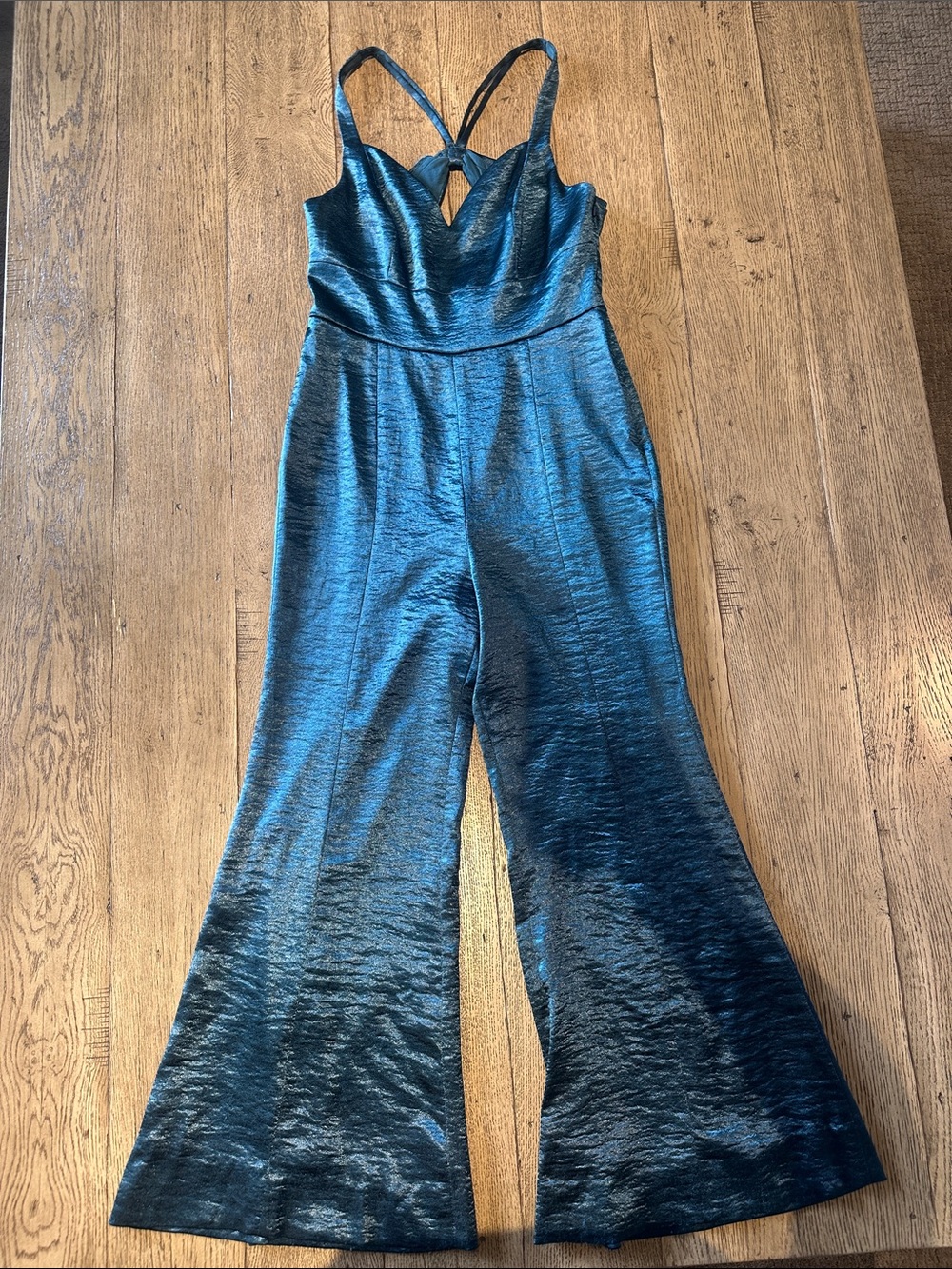 Free People Teal Shimmer Wide-Leg Jumpsuit